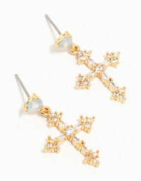 Gold Plated Cubic Zirconia Cross Drop Earrings - link has visual effect only