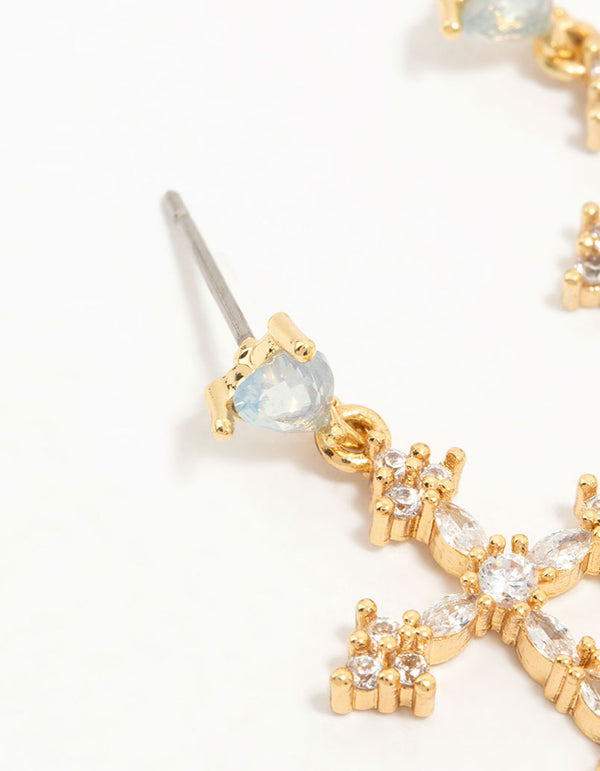 Gold Plated Cubic Zirconia Cross Drop Earrings