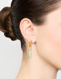 Gold Plated Blue & White Bead Huggie Earrings - link has visual effect only