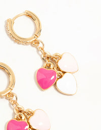 Gold Plated Pink & White Heart Huggie Earrings - link has visual effect only