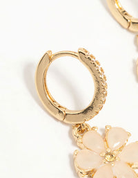 Gold Plated Pink Floral Cubic Zirconia Huggie Earrings - link has visual effect only