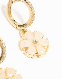Gold Plated Pink Floral Cubic Zirconia Huggie Earrings - link has visual effect only