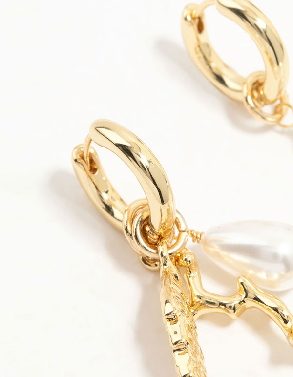 Gold Plated Pearl & Fish Huggie Earrings