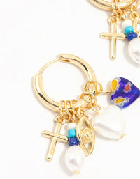 Gold Plated Pearl & Blue Heart Huggie Earrings - link has visual effect only