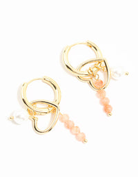 Gold Plated Bead & Pearl Heart Drop Earrings - link has visual effect only