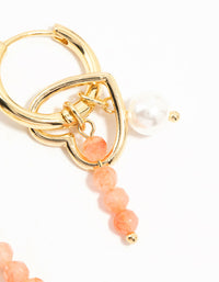Gold Plated Bead & Pearl Heart Drop Earrings - link has visual effect only