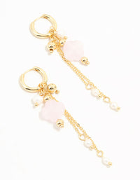 Gold Plated Pink Stone & Pearl Huggie Earrings - link has visual effect only