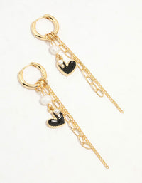 Gold Plated Pearl & Heart Chain Drop Earrings - link has visual effect only