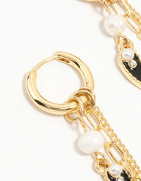 Gold Plated Pearl & Heart Chain Drop Earrings - link has visual effect only