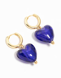 Gold Plated Glass Heart Beads Huggie Earrings - link has visual effect only