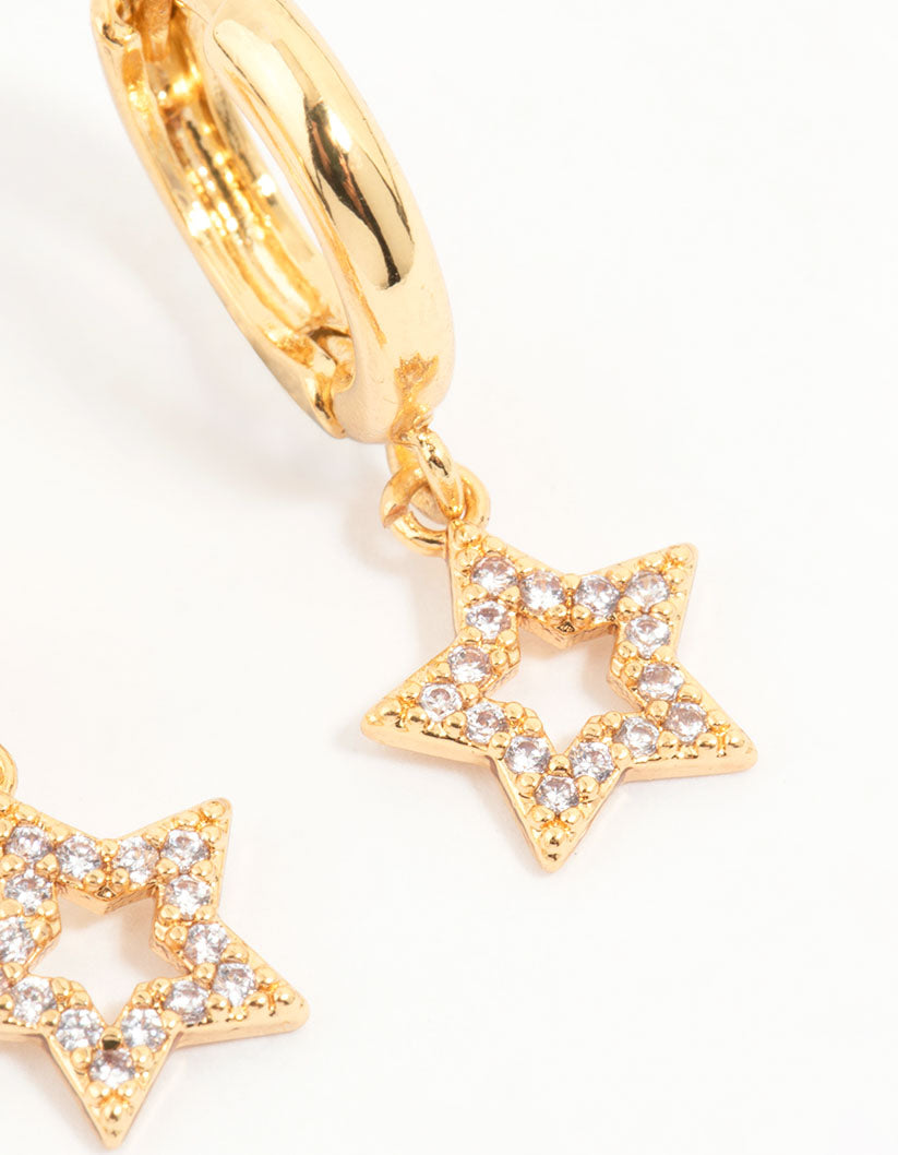 Gold Plated Blue Cubic Zirconia Moon & Star Earrings 3-Pack