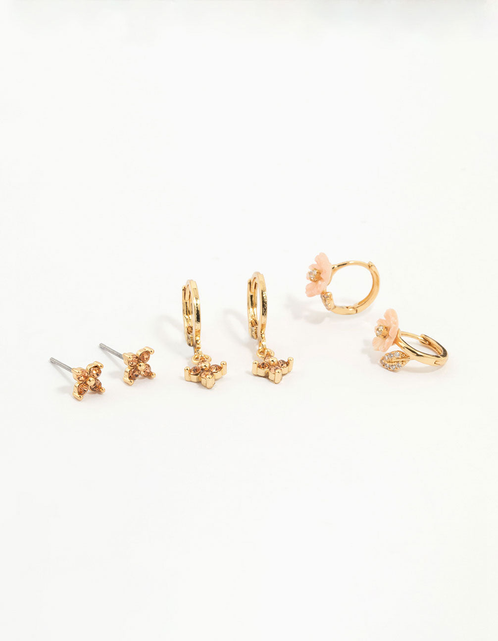 Gold Plated Flower Motif Earrings 3-Pack