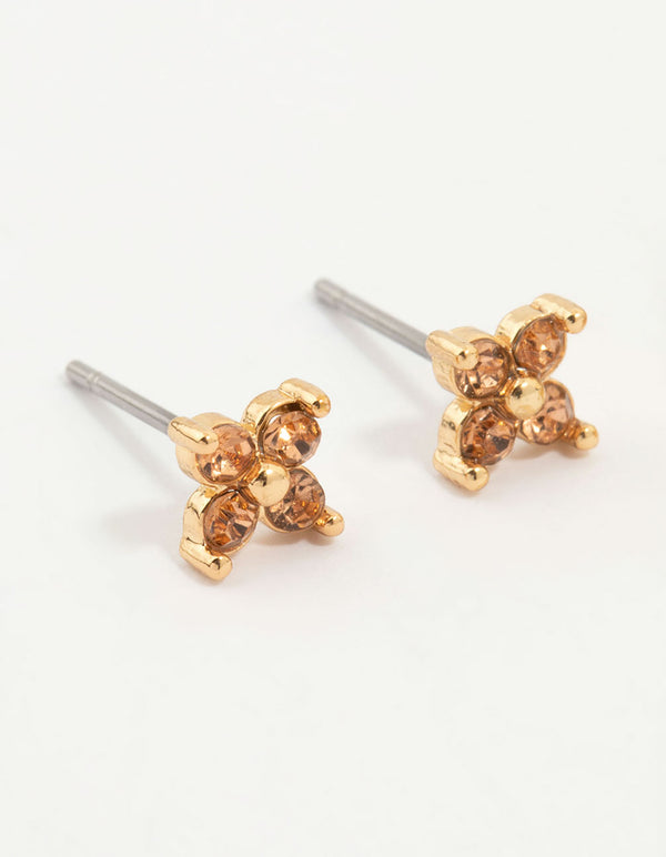 Gold Plated Flower Motif Earrings 3-Pack