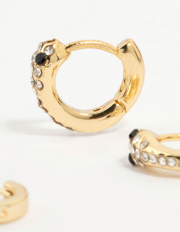 Gold Plated Black Cubic Zirconia Snake Huggie Earrings 3-Pack