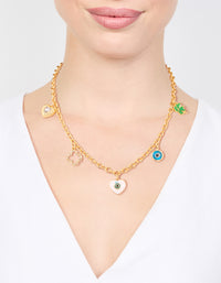 Gold Plated Evil Eye & Clover Charm Necklace - link has visual effect only