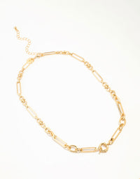 Gold Plated Mixed Link Necklace - link has visual effect only