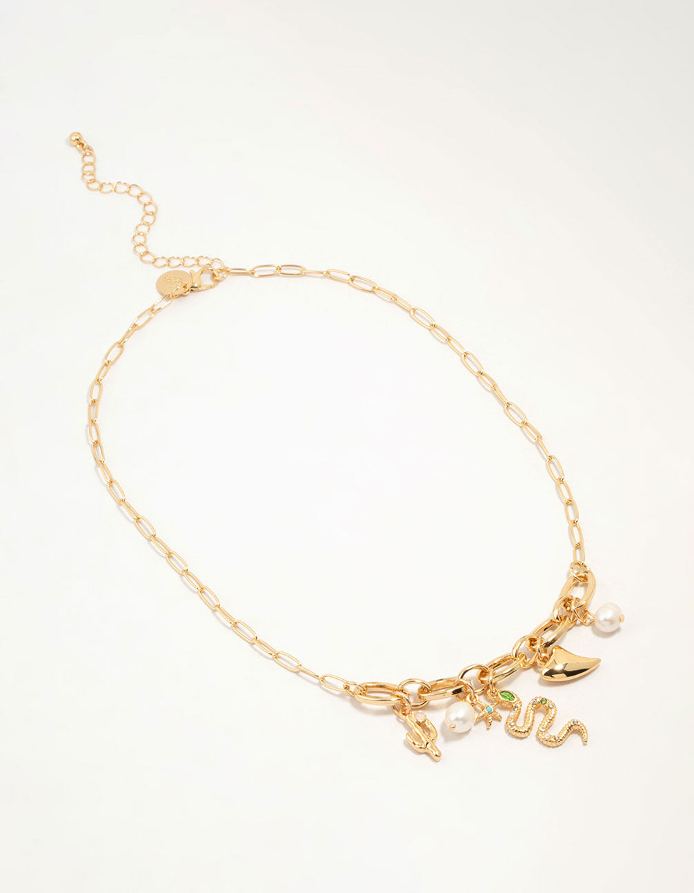 Gold Plated Pearl & Snake Charm Necklace