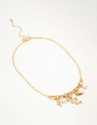 Gold Plated Pearl & Snake Charm Necklace - link has visual effect only
