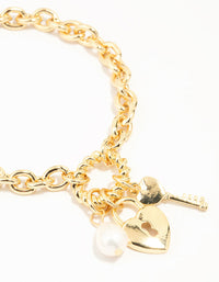 Gold Plated Chain & Lock Charm Bracelets 2-Pack - link has visual effect only