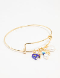 Gold Plated Heart & Pearl Charm Bangle - link has visual effect only