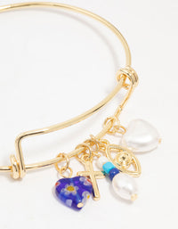 Gold Plated Heart & Pearl Charm Bangle - link has visual effect only