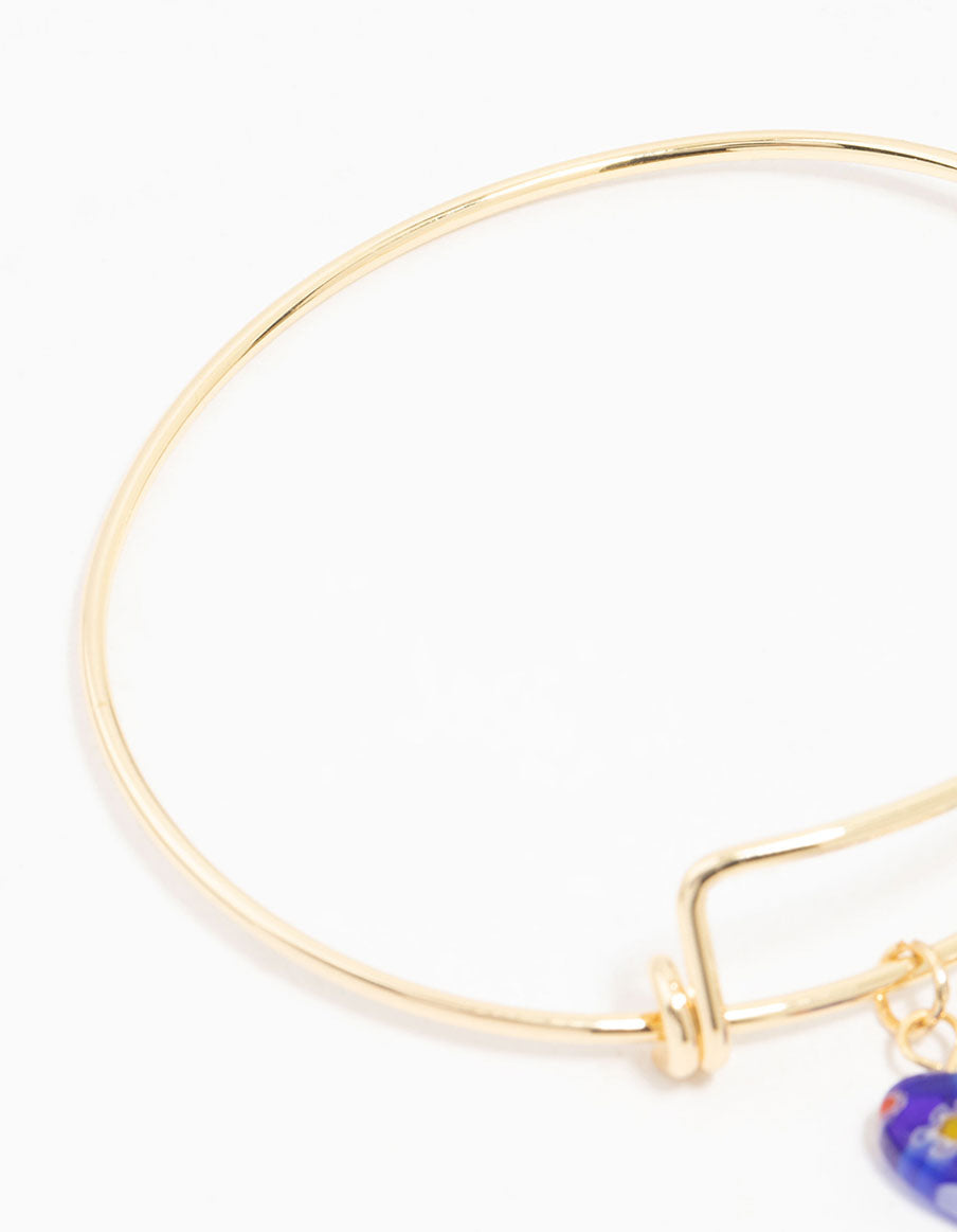Gold Plated Heart & Pearl Charm Bangle