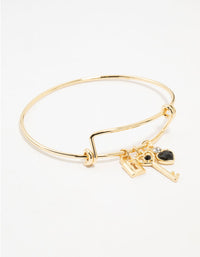 Gold Plated Heart & Key Charm Bangle - link has visual effect only
