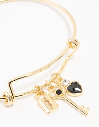 Gold Plated Heart & Key Charm Bangle - link has visual effect only