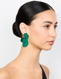 Dark Green Coated Metal Flower Petal Drop Earrings - link has visual effect only