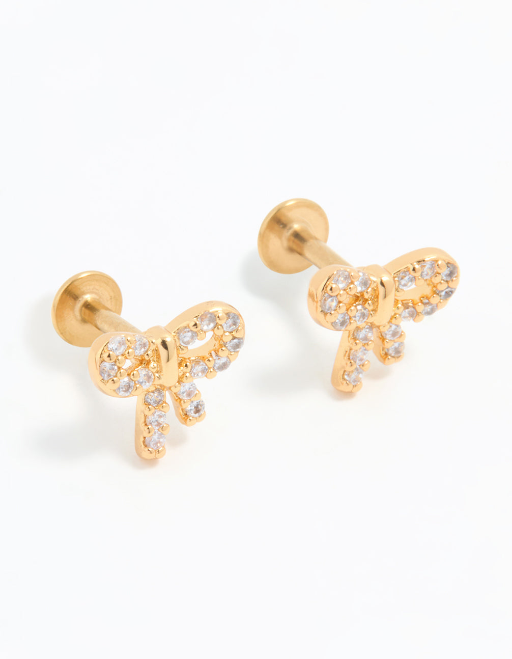 Gold Plated Surgical Steel Cubic Zirconia Pave Bow Flat Back Pair