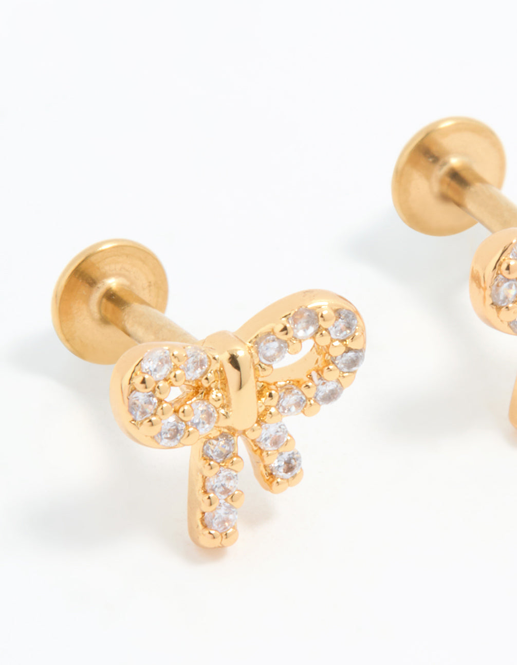 Gold Plated Surgical Steel Cubic Zirconia Pave Bow Flat Back Pair