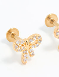 Gold Plated Surgical Steel Cubic Zirconia Pave Bow Flat Back Pair - link has visual effect only