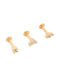 Gold Plated Surgical Steel Cubic Zirconia Round Flat Back Studs 3-Pack - link has visual effect only