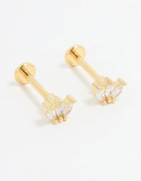 Gold Plated Surgical Steel Cubic Zirconia Marquise Flat Back Pair - link has visual effect only
