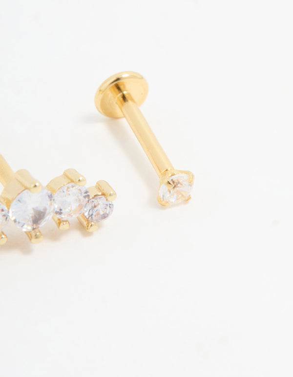 Gold Plated Surgical Steel Round Crawler Flat Back Studs 3-Pack