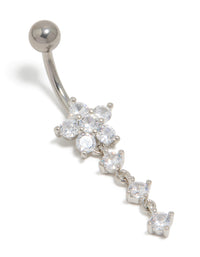 Titanium Cubic Zirconia Round Flower Drop Belly Bar - link has visual effect only