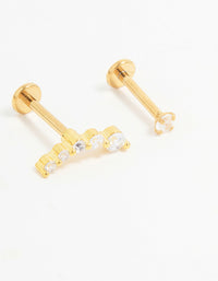 Gold Plated Titanium Cubic Zirconia Ball Flat Back Studs 3-Pack - link has visual effect only