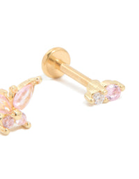 Gold Plated Titanium Pink Cubic Zirconia Butterfly & Flower Flat Back Studs 3-Pack - link has visual effect only