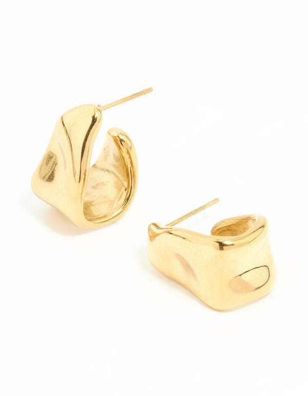 Waterproof Gold Plated Stainless Steel Molten Hoop Earrings