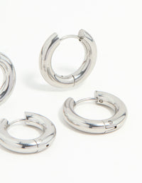Waterproof Stainless Steel Tube Hoop Earrings 2-Pack - link has visual effect only