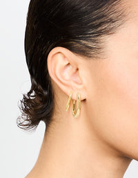 Waterproof Gold Plated Stainless Steel Oval Tube Hoop Earrings 2-Pack - link has visual effect only