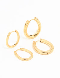 Waterproof Gold Plated Stainless Steel Oval Tube Hoop Earrings 2-Pack - link has visual effect only