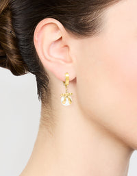 Waterproof Gold Plated Stainless Steel Pearl Huggie Earrings - link has visual effect only