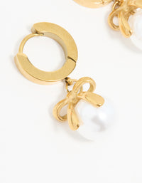 Waterproof Gold Plated Stainless Steel Pearl Huggie Earrings - link has visual effect only