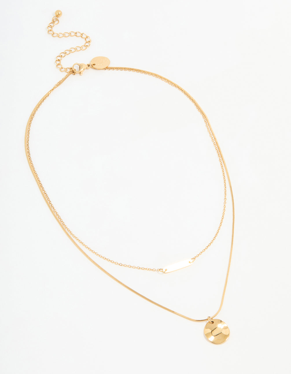 Waterproof Gold Plated Stainless Steel Bar & Coin Pendant Necklace