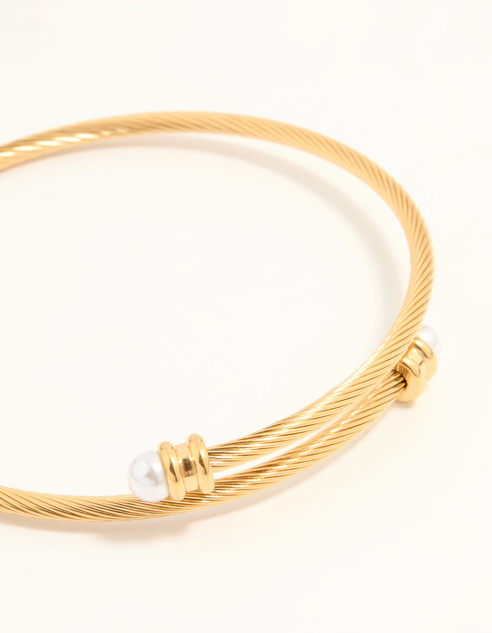 Waterproof Gold Plated Stainless Steel Pearl Twisted Bangle