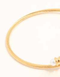 Waterproof Gold Plated Stainless Steel Pearl Twisted Bangle - link has visual effect only
