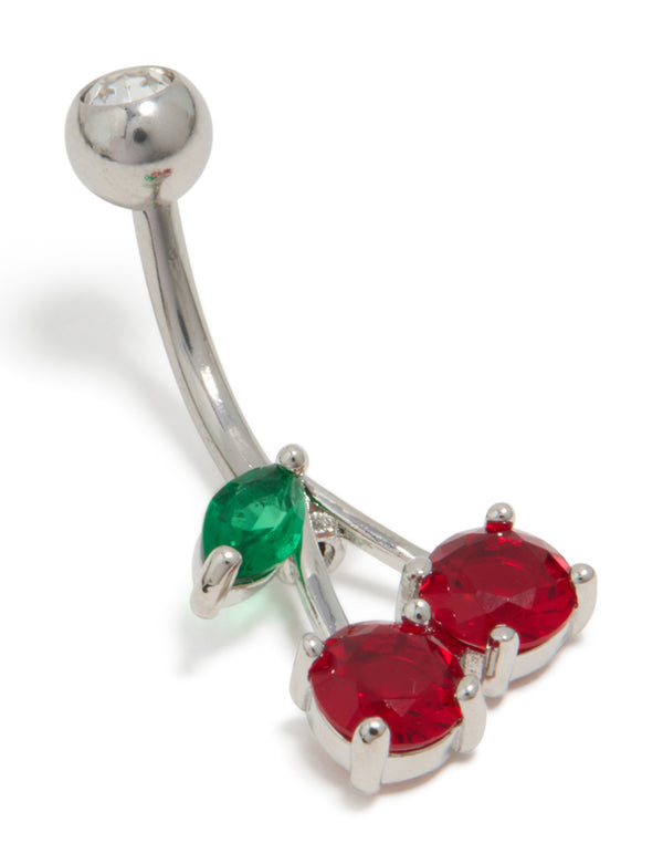 Surgical Steel Cubic Zirconia Cherry Belly Bar