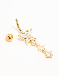 Gold Plated Surgical Steel Cubic Zirconia Butterfly Belly Bar - link has visual effect only