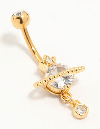 Gold Plated Surgical Steel Cubic Zirconia Planet Belly Bar - link has visual effect only